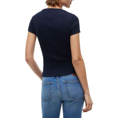 T-shirt en coton marine à coupe ajustée pourvu d'un col rond - Image 3