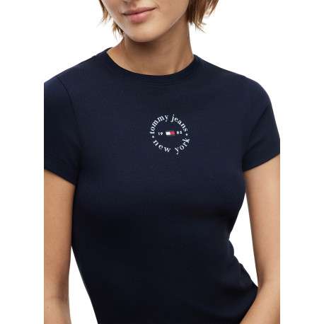 T-shirt en coton marine à coupe ajustée pourvu d'un col rond - Image 4