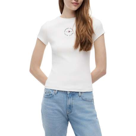 T-shirt en coton blanc pourvu d'une coupe ajustée et d'un col rond - Image 2