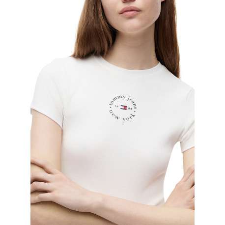 T-shirt en coton blanc pourvu d'une coupe ajustée et d'un col rond - Image 4