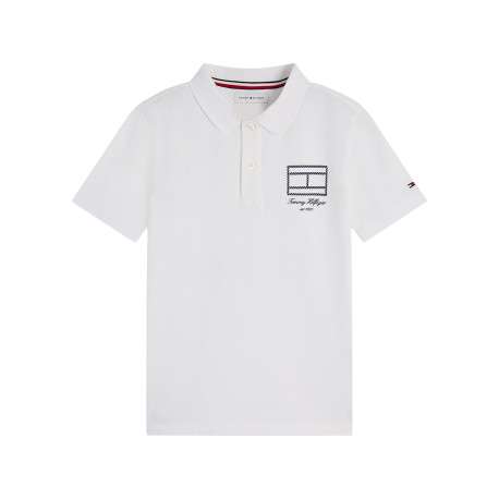 Polo en coton blanc à coupe droite pourvu d'un col à revers boutonné
