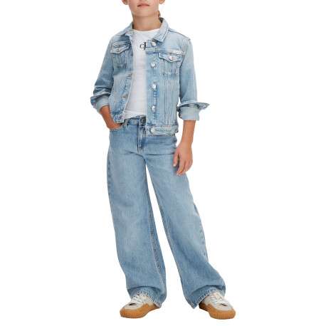 Jean en coton biologique bleu uni avec une coupe droite muni d'un bouton - Image 2