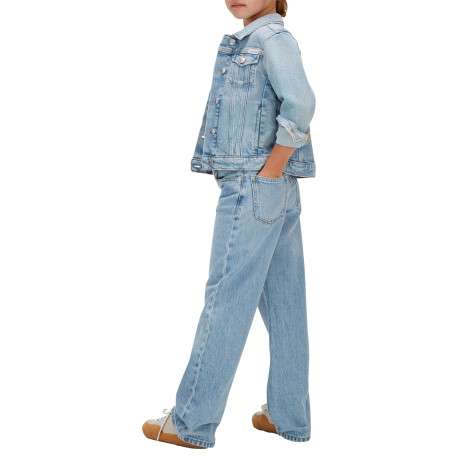 Jean en coton biologique bleu uni avec une coupe droite muni d'un bouton - Image 3
