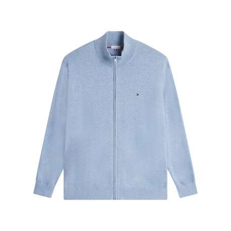 Gilet zippé en coton ciel à coupe ajustée pourvu d'un col montant