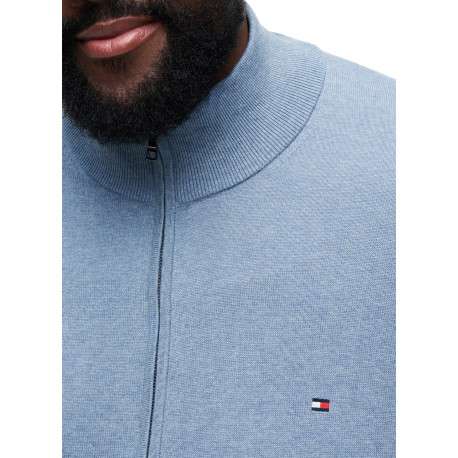 Gilet zippé en coton ciel à coupe ajustée pourvu d'un col montant - Image 4