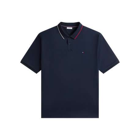 Polo en coton marine à coupe droite pourvu d'un col boutonné