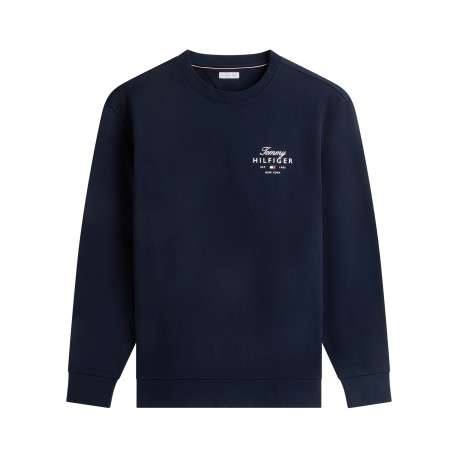 Sweat en coton marine à coupe ajustée pourvu d'un col rond et de manches longues