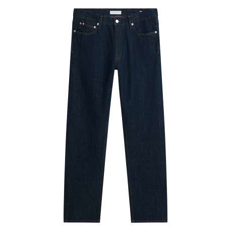 Jean en coton brut à coupe droite pourvu d'une fermeture zippée avec bouton