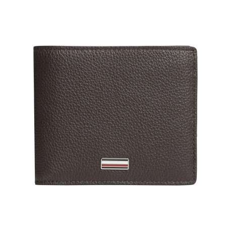 Portefeuille en cuir marron à clapet pourvu de multiples rangements