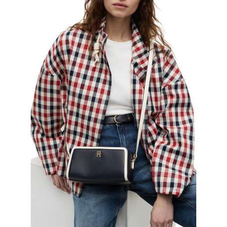 Sac à bandoulière marine et blanc pourvu d'une fermeture zippée - Image 5