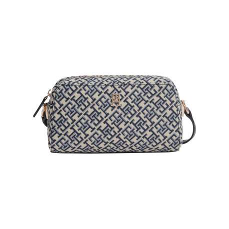 Sac à bandoulière marine orné d'un motif monogramme contrasté