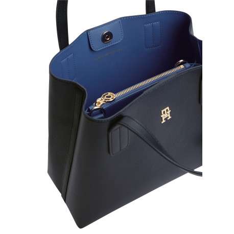 Sac à main marine pourvu de plusieurs compartiments et de détails dorés - Image 3