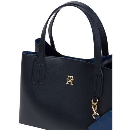 Sac à main marine pourvu de plusieurs compartiments et de détails dorés - Image 4