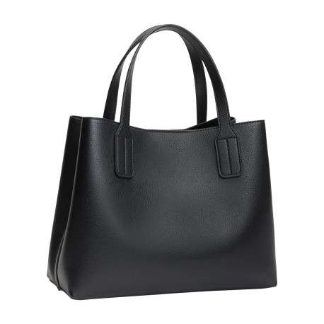 Sac à main noir pourvu de plusieurs compartiments et de détails dorés - Image 2
