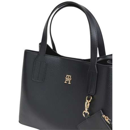 Sac à main noir pourvu de plusieurs compartiments et de détails dorés - Image 4