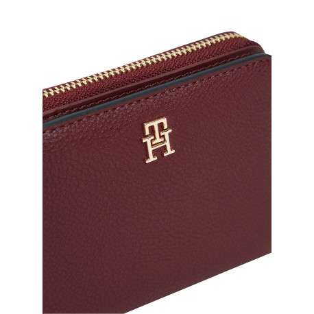 Portefeuille bordeaux à rabat pourvu d'une fermeture zippée dorée - Image 4