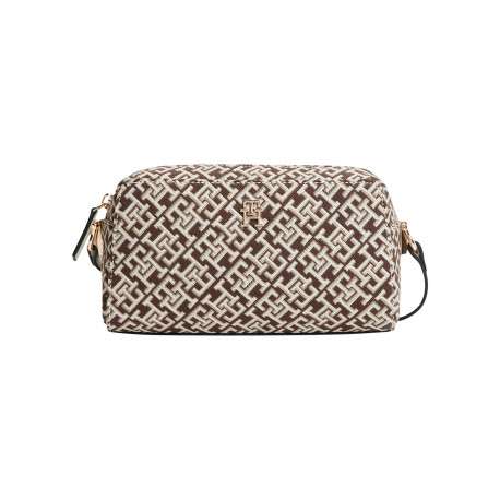 Sac à bandoulière bordeaux orné d'un motif monogramme contrasté