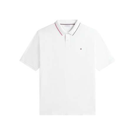 Polo en coton blanc à coupe droite pourvu d'un col à revers boutonné