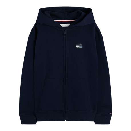 Sweat zippé en coton marine à coupe droite pourvu d'un col à capuche