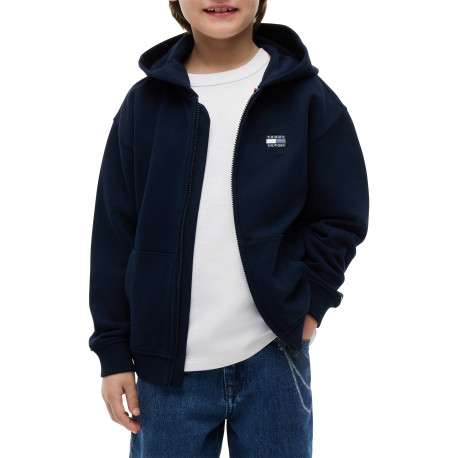 Sweat zippé en coton marine à coupe droite pourvu d'un col à capuche - Image 2