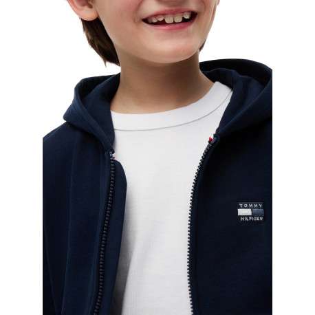 Sweat zippé en coton marine à coupe droite pourvu d'un col à capuche - Image 4