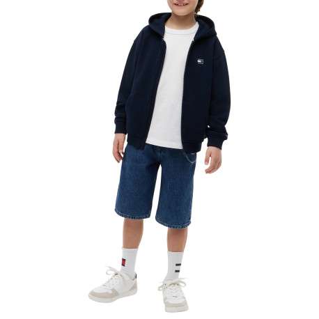 Sweat zippé en coton marine à coupe droite pourvu d'un col à capuche - Image 5