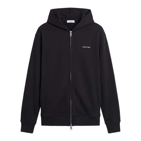 Sweat zippé en coton noir uni avec une coupe droite et une capuche