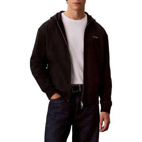 Sweat zippé en coton noir uni avec une coupe droite et une capuche - Image 2