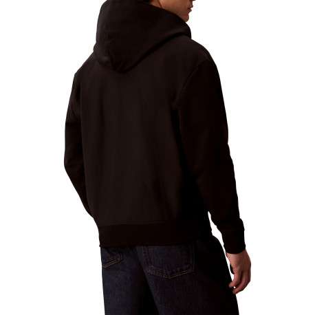 Sweat zippé en coton noir uni avec une coupe droite et une capuche - Image 3