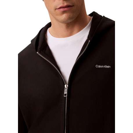 Sweat zippé en coton noir uni avec une coupe droite et une capuche - Image 4