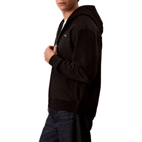 Sweat zippé en coton noir uni avec une coupe droite et une capuche - Image 5