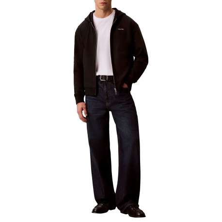 Sweat zippé en coton noir uni avec une coupe droite et une capuche - Image 6