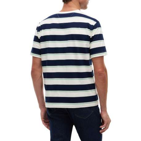 T-shirt en coton blanc et marine à rayures pourvu d'une coupe droite - Image 3