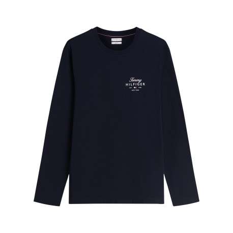 T-shirt en coton marine à coupe ajustée pourvu d'un col rond
