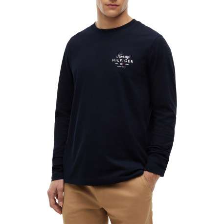 T-shirt en coton marine à coupe ajustée pourvu d'un col rond - Image 2
