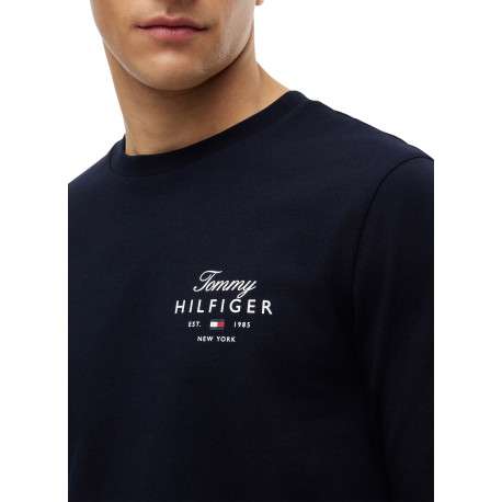 T-shirt en coton marine à coupe ajustée pourvu d'un col rond - Image 4