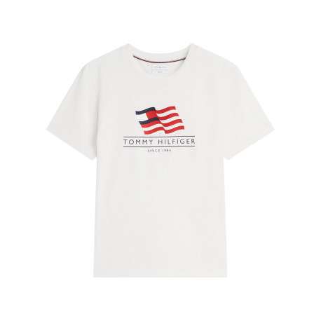 T-shirt en coton écru à coupe droite pourvu d'un col rond et de manches courtes