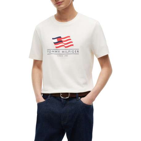 T-shirt en coton écru à coupe droite pourvu d'un col rond et de manches courtes - Image 2
