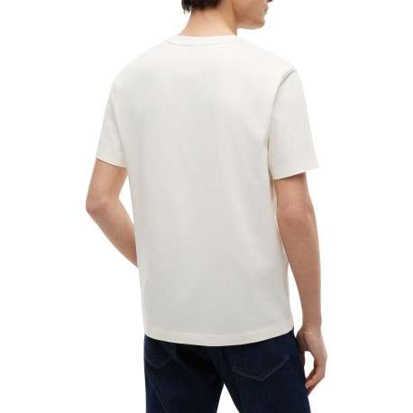 T-shirt en coton écru à coupe droite pourvu d'un col rond et de manches courtes - Image 3