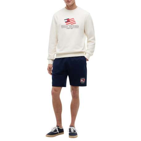 Sweat en coton écru à coupe droite pourvu d'un col rond côtelé - Image 5