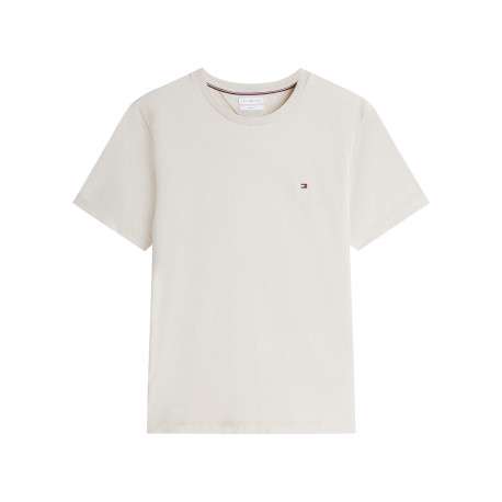 T-shirt en coton beige à coupe droite pourvu d'un col rond et de manches courtes
