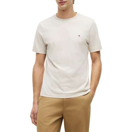 T-shirt en coton beige à coupe droite pourvu d'un col rond et de manches courtes - Image 2