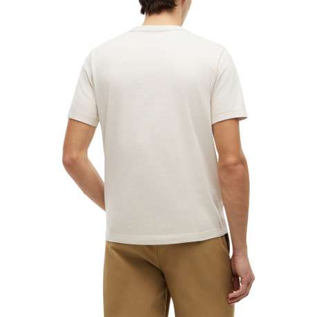 T-shirt en coton beige à coupe droite pourvu d'un col rond et de manches courtes - Image 3