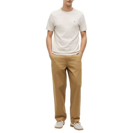 T-shirt en coton beige à coupe droite pourvu d'un col rond et de manches courtes - Image 5