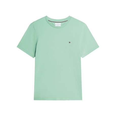 T-shirt en coton vert à coupe droite pourvu d'un col rond et de manches courtes