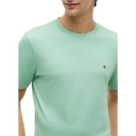 T-shirt en coton vert à coupe droite pourvu d'un col rond et de manches courtes - Image 4