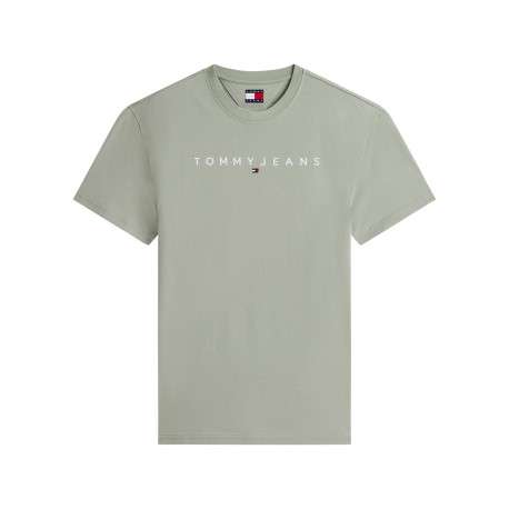 T-shirt en coton olive à coupe droite pourvu de manches courtes