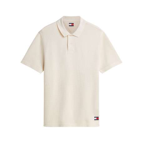 Polo en coton écru à coupe droite pourvu d'un col à revers boutonné