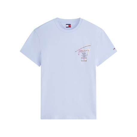 T-shirt en coton ciel à coupe droite pourvu d'un col rond côtelé