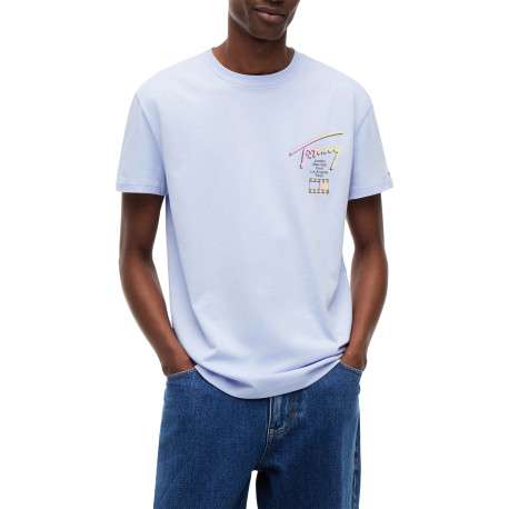 T-shirt en coton ciel à coupe droite pourvu d'un col rond côtelé - Image 2